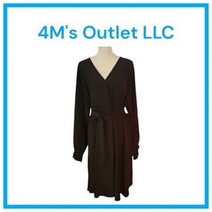 Women's Plus Size Long Sleeve Wrap V Neck Tie Waist A Line Mini Dress